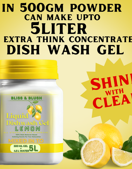 Dish Wash Gel 500 GM Lemon | Removes Tough Grease | In 500Gm Powder Can Make Upto 5 LTR. Dish Washing Liquid