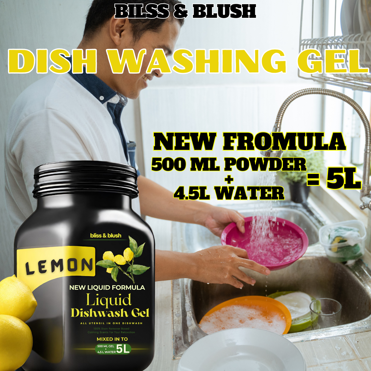 Dish Wash Liquid Gel | In 500Gm Powder Can Make Upto 5 LTR. |  Lemon