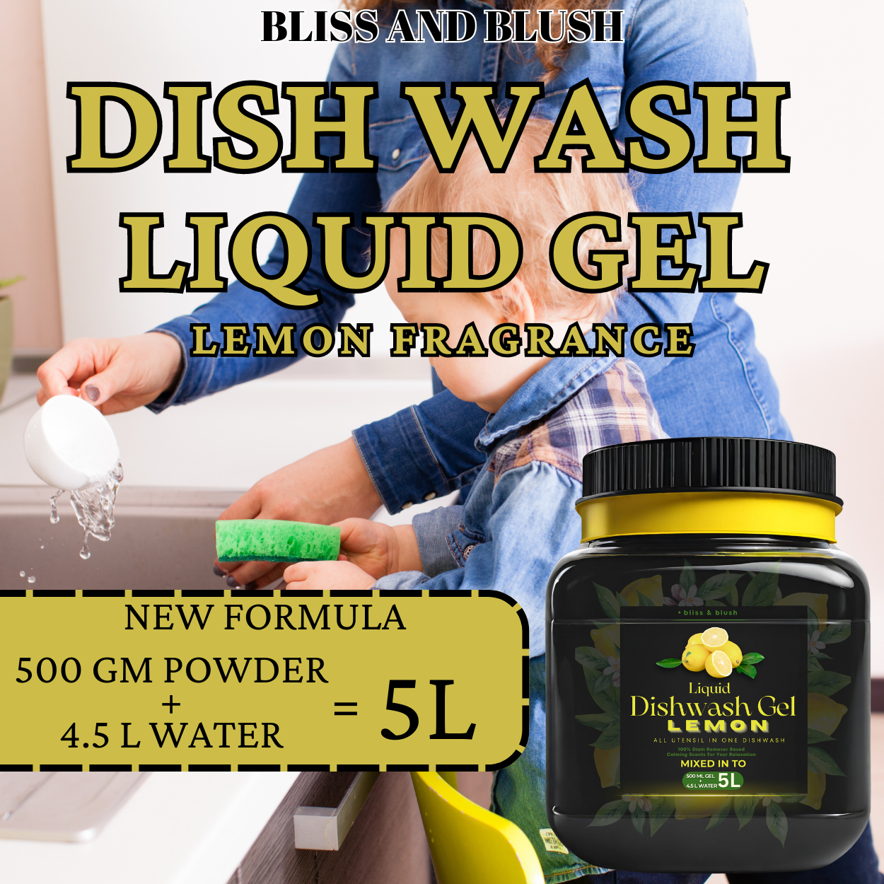 Dish Wash Liquid Gel Lemon | In 500Gm Powder Can Make Upto 5 LTR. Liquid