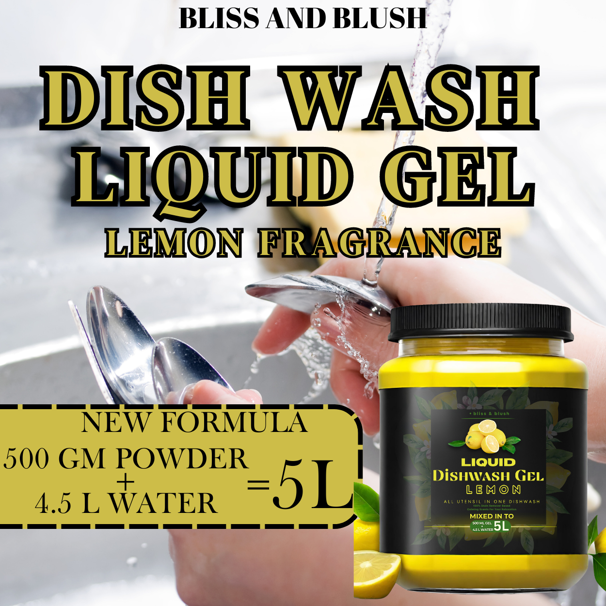 Dish Wash Liquid Gel Lemon | In 500Gm Powder Can Make Upto 5 LTR. From Dish Wash Gel