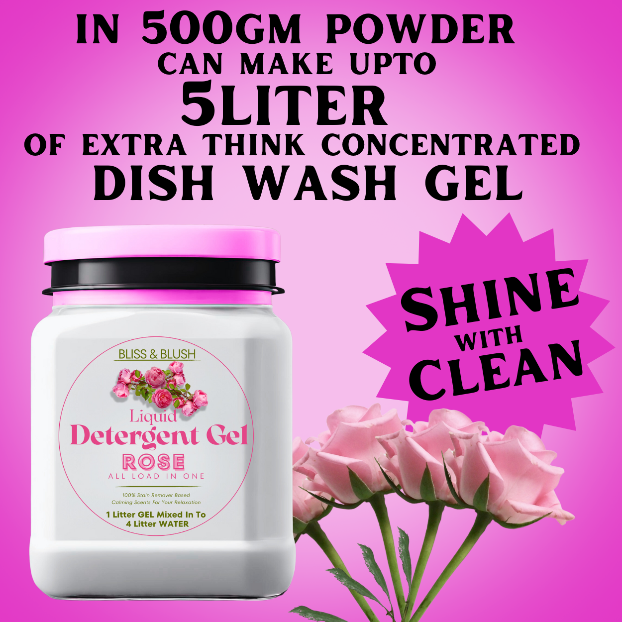 Dish Wash Gel 500gm | Fast Cleaner for all types of Utensils | In 500Gm Powder Can Make Upto 5 LTR. Liquid