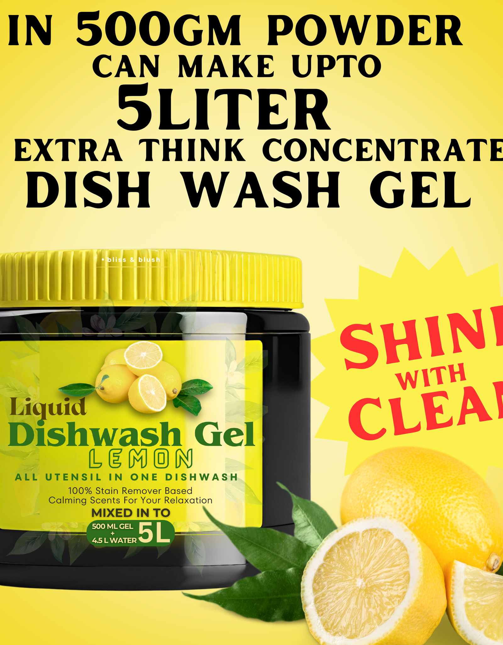 Dish Wash Liquid Gel | In 500Gm Powder Can Make Upto 5 LTR. Liquid