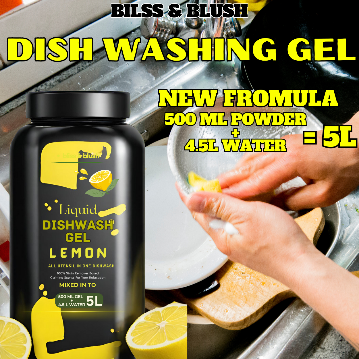 Dish Wash Liquid Gel Lemon | In 500Gm Powder Can Make Upto 5 LTR. Liquid