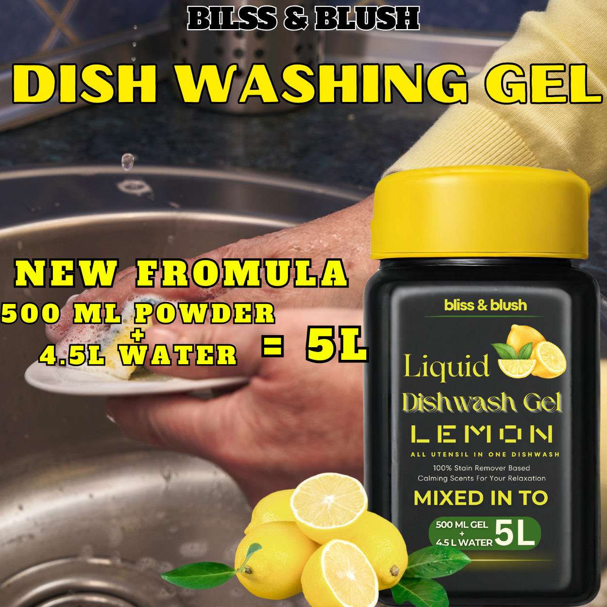 Dish Wash Liquid Gel | In 500Gm Powder Can Make Upto 5 LTR. Liquid