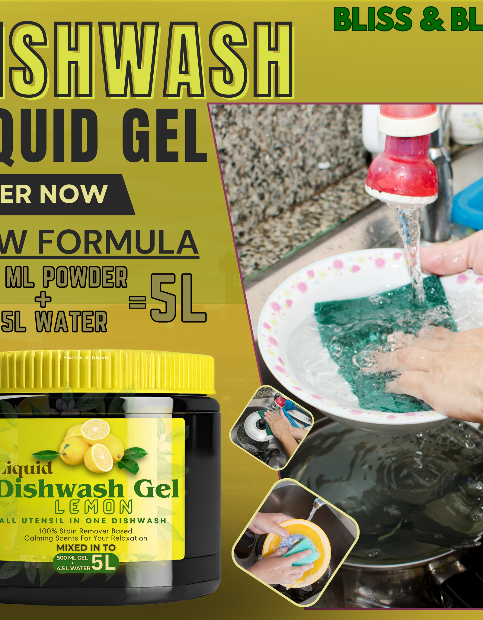 Dish Wash Liquid Gel | In 500Gm Powder Can Make Upto 5 LTR. Liquid