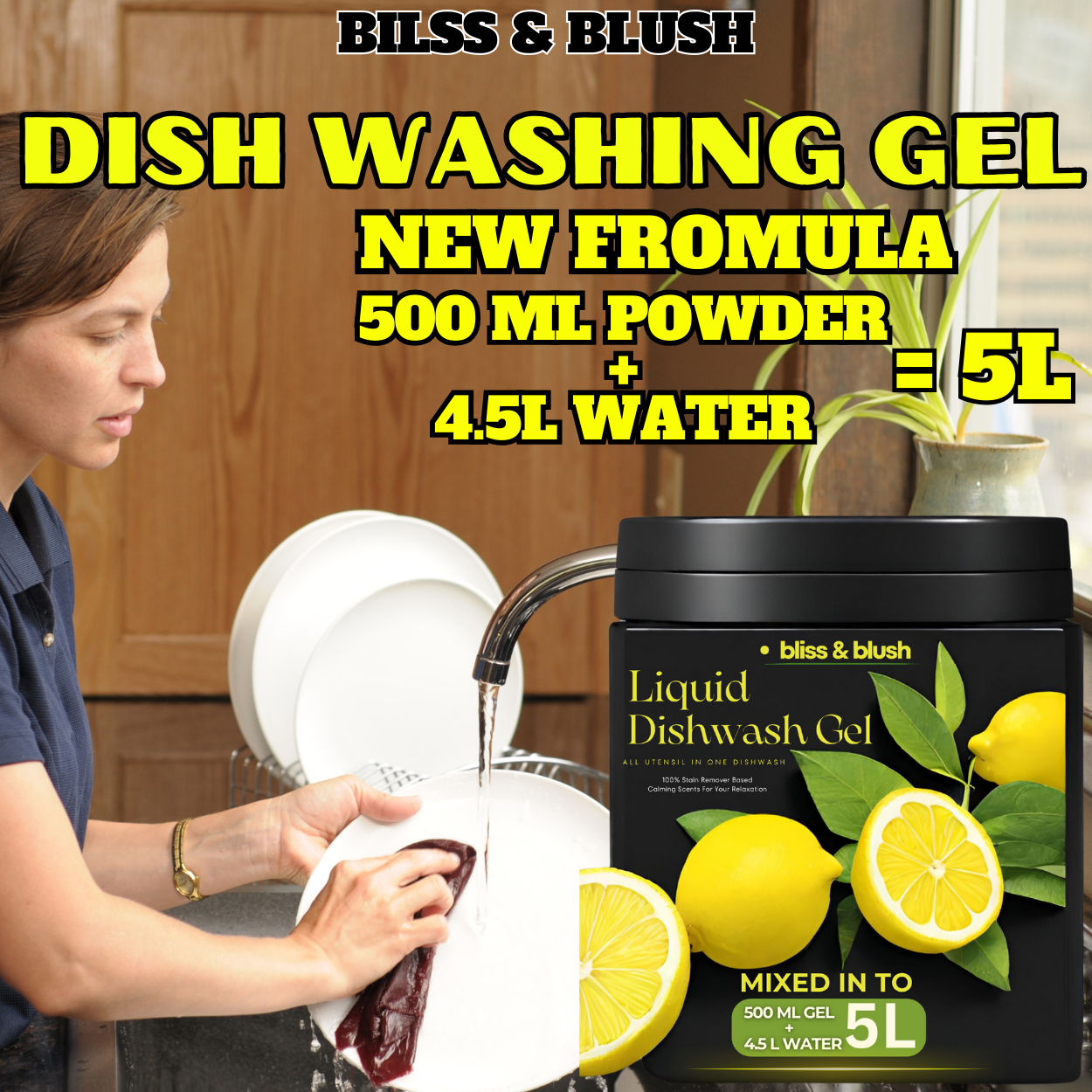 Dish Wash Gel 500 GM Lemon |  In 500Gm Powder Can Make Upto 5 LTR. Liquid