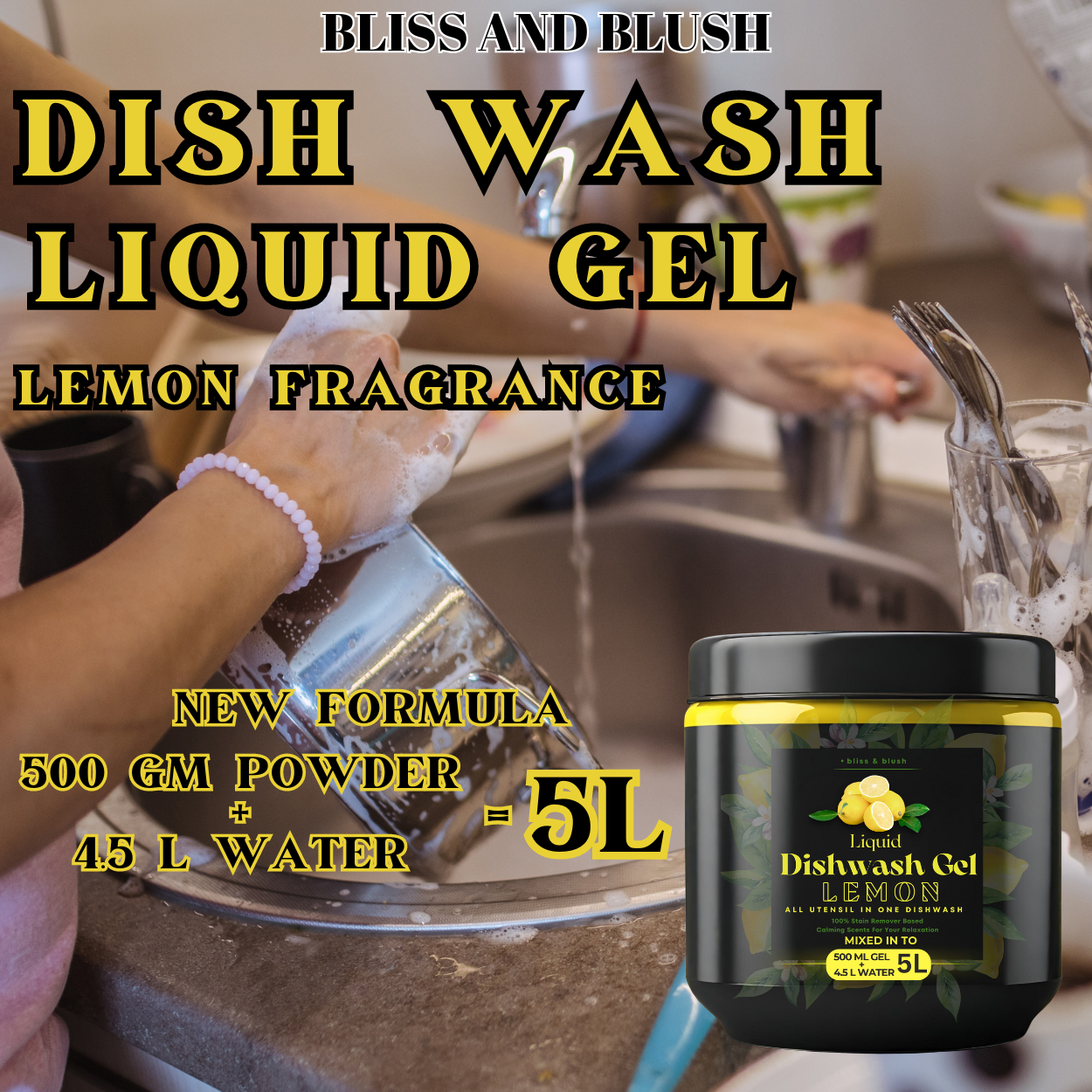 Dish Wash Liquid Gel  | In 500Gm Powder Can Make Upto 5 LTR | Dishwash Gel Infused With The Power Of Lemons
