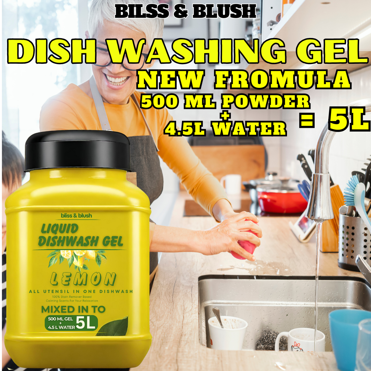 Dish Wash Gel 500 GM Lemon | In 500Gm Powder Can Make Up to 5 LTR. Liquid