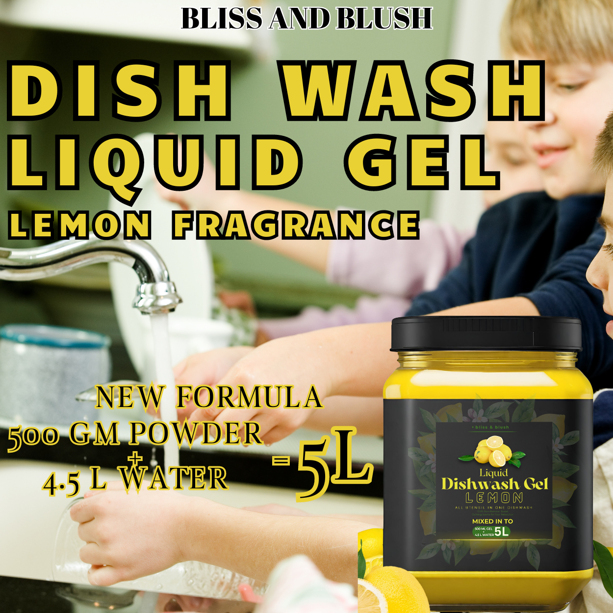 Dish Wash Gel Lemon 500 GM  | In 500Gm Powder Can Make Upto 5 LTR. Liquid