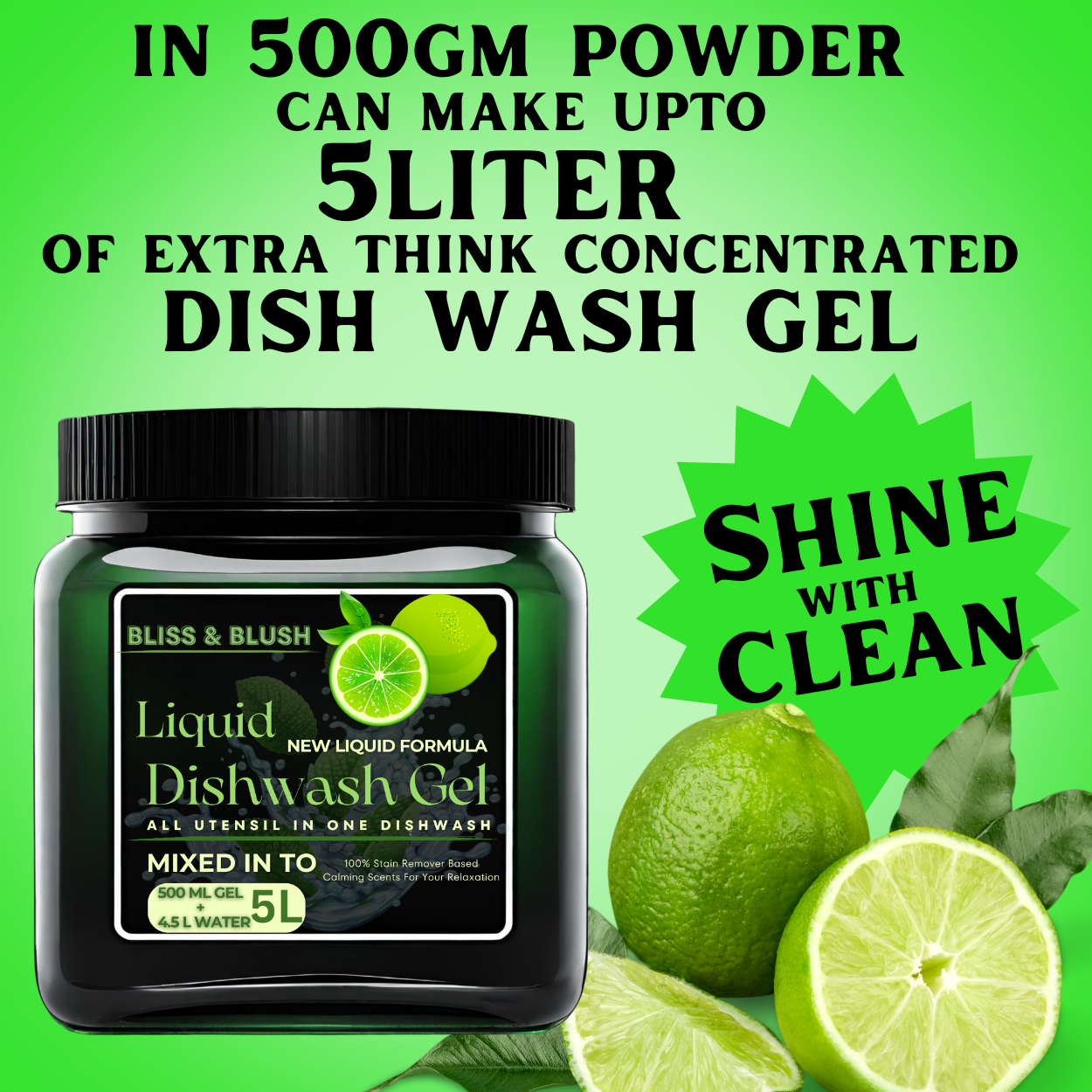 Dish Wash Gel | In 500Gm Powder Can Make Upto 5 LTR. Dish Washing Liquid