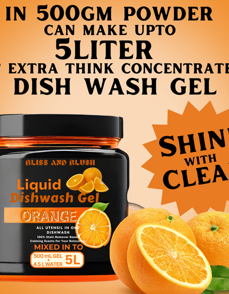 Dish Wash Gel |With Orange Fragrance|In 500Gm Powder Can Make Upto 5 LTR. Dish Wash Liquid