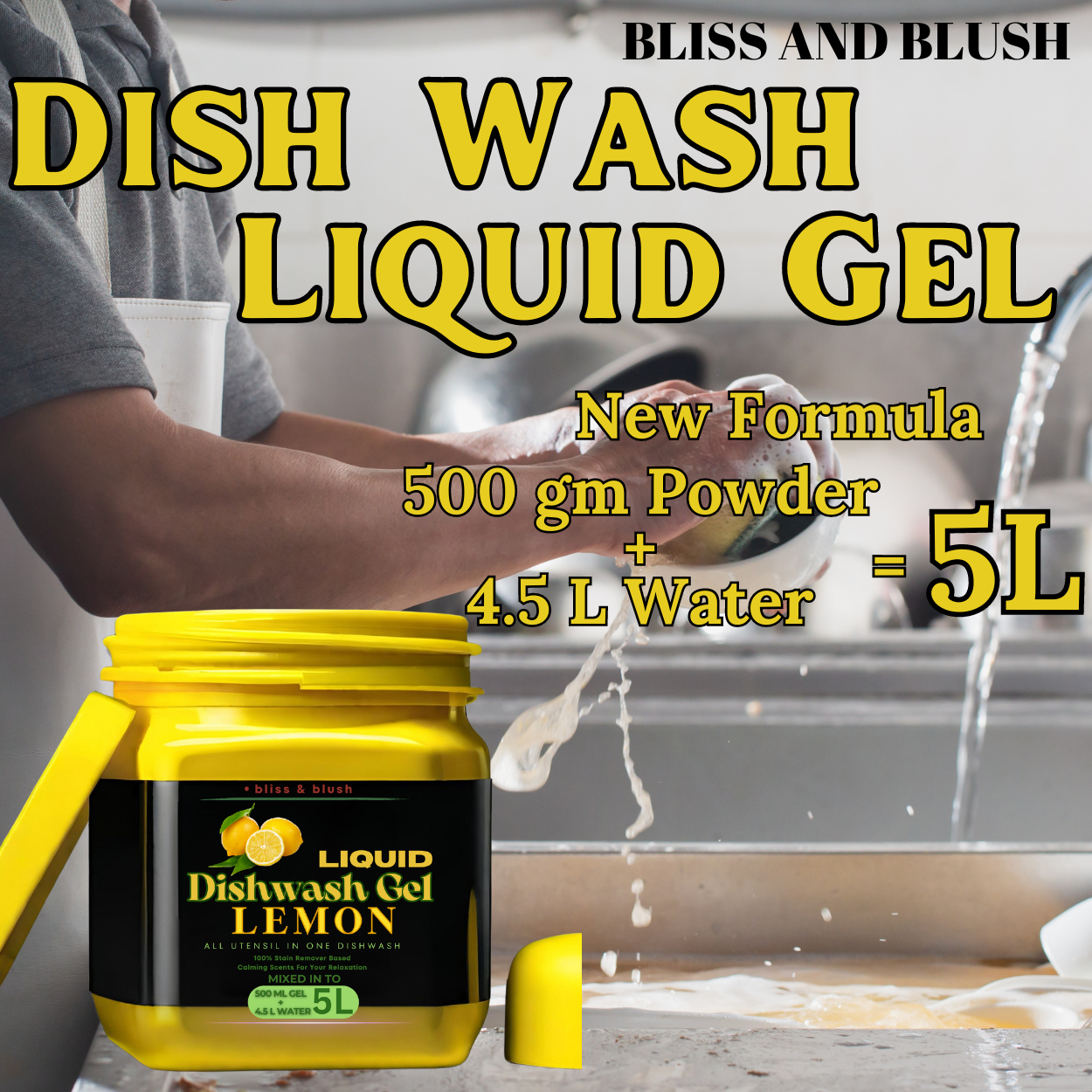 Dish Wash Gel 500 GM Lemon | In 500Gm Powder Can Make Up to 5 LTR. Of Extra Think Concentrated Dish Wash Gel.