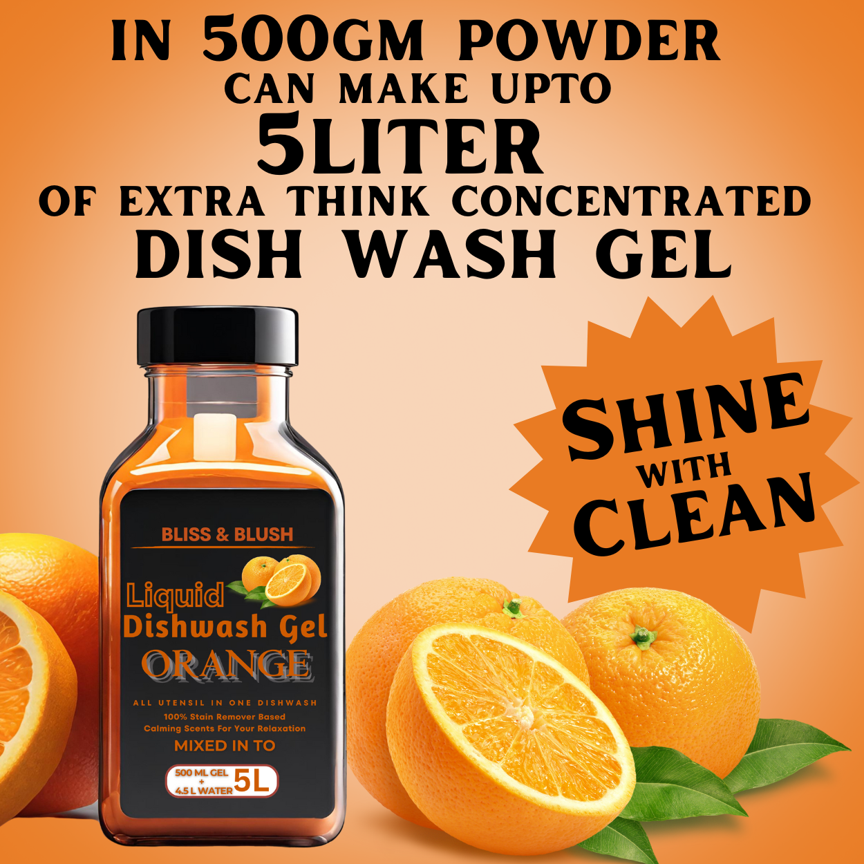 Dish Wash Gel | Orange Fragrance|In 500Gm Powder Can Make Upto 5 LTR. Liquid Dish Wash