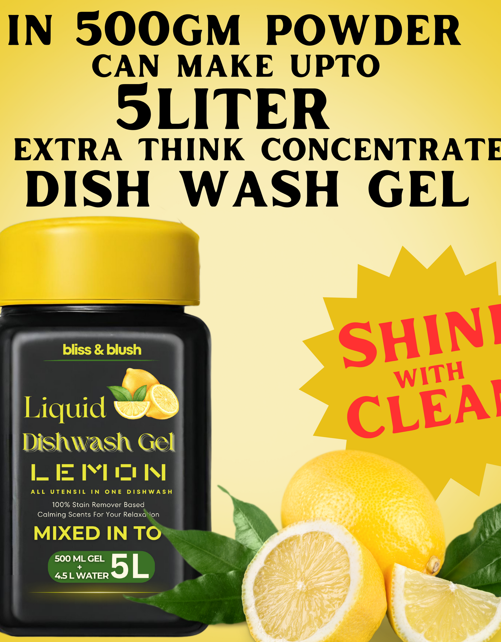 Dish Wash Liquid Gel | In 500Gm Powder Can Make Upto 5 LTR. Liquid