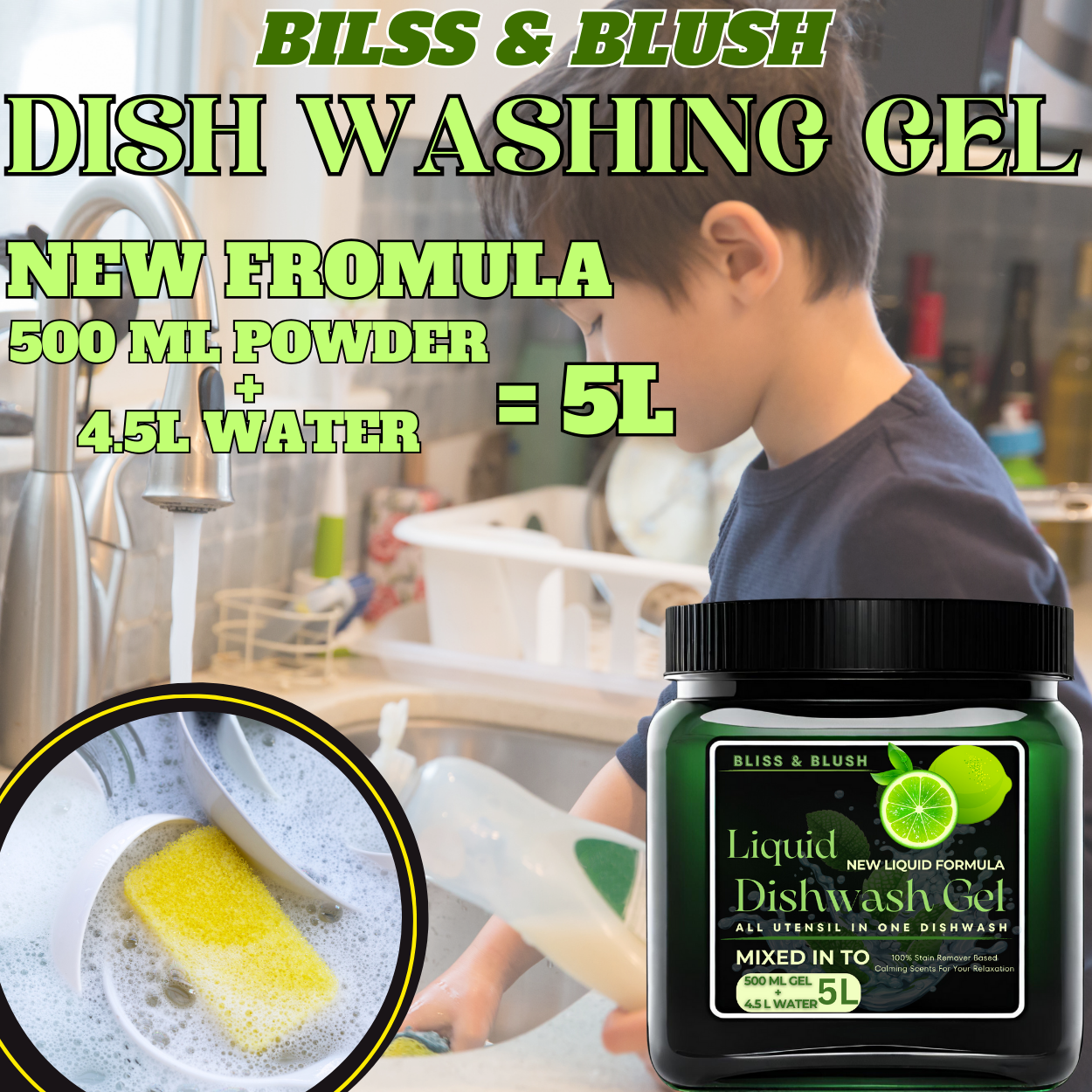 Dish Wash Gel | In 500Gm Powder Can Make Upto 5 LTR. Dish Washing Liquid