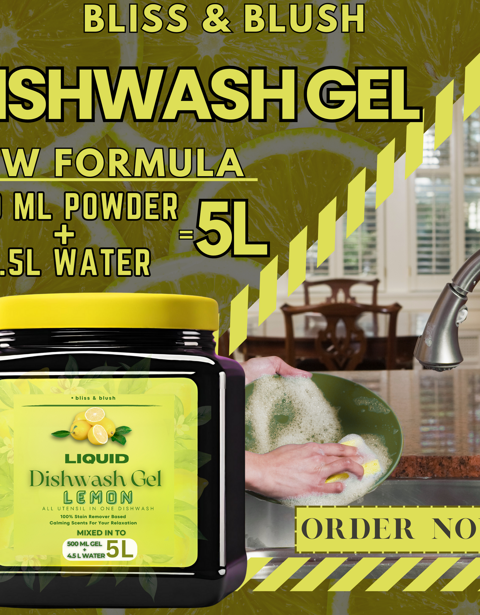 Dish Wash Liquid Gel Lemon | In 500Gm Powder Can Make Upto 5 LTR. Dish Wash Liquid.| Safe for Baby & Pet Utensils
