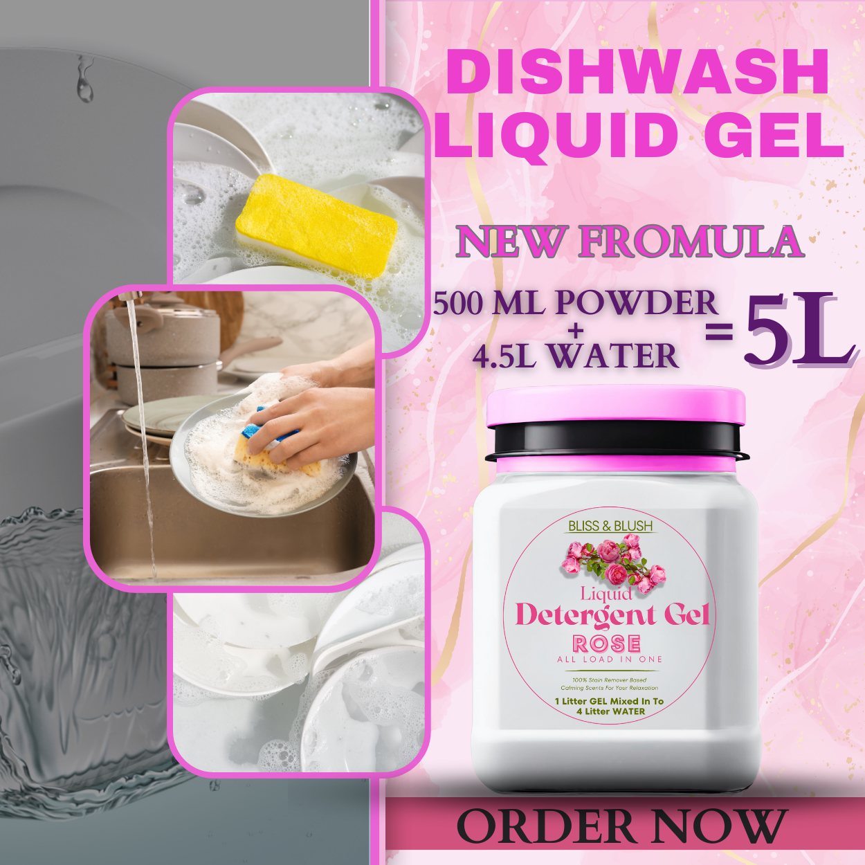 Dish Wash Gel 500gm | Fast Cleaner for all types of Utensils | In 500Gm Powder Can Make Upto 5 LTR. Liquid