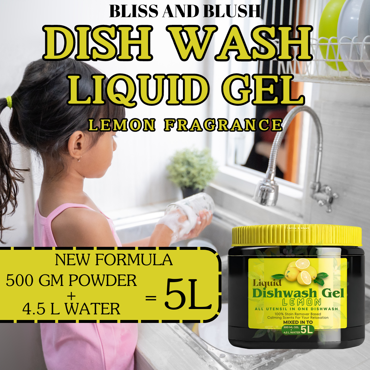 Dish Wash Liquid Gel | In 500Gm Powder Can Make Upto 5 LTR. Liquid