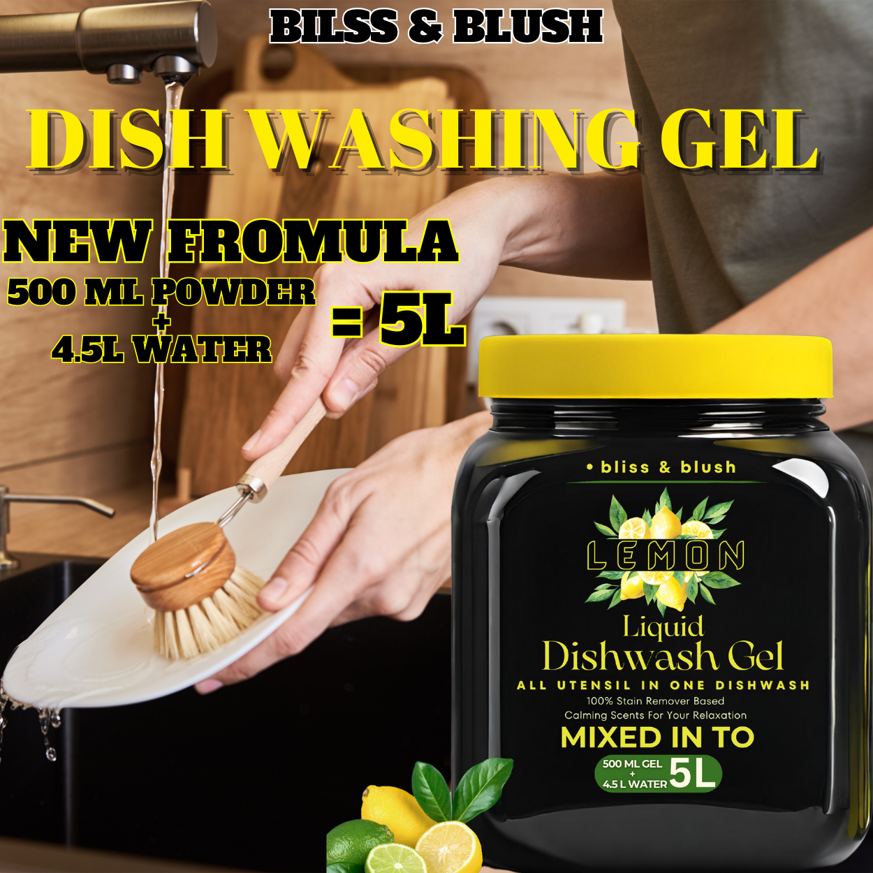 Dish Wash Liquid Gel | In 500Gm Powder Can Make Upto 5 LTR | Dishwash Gel Yellow Lemon