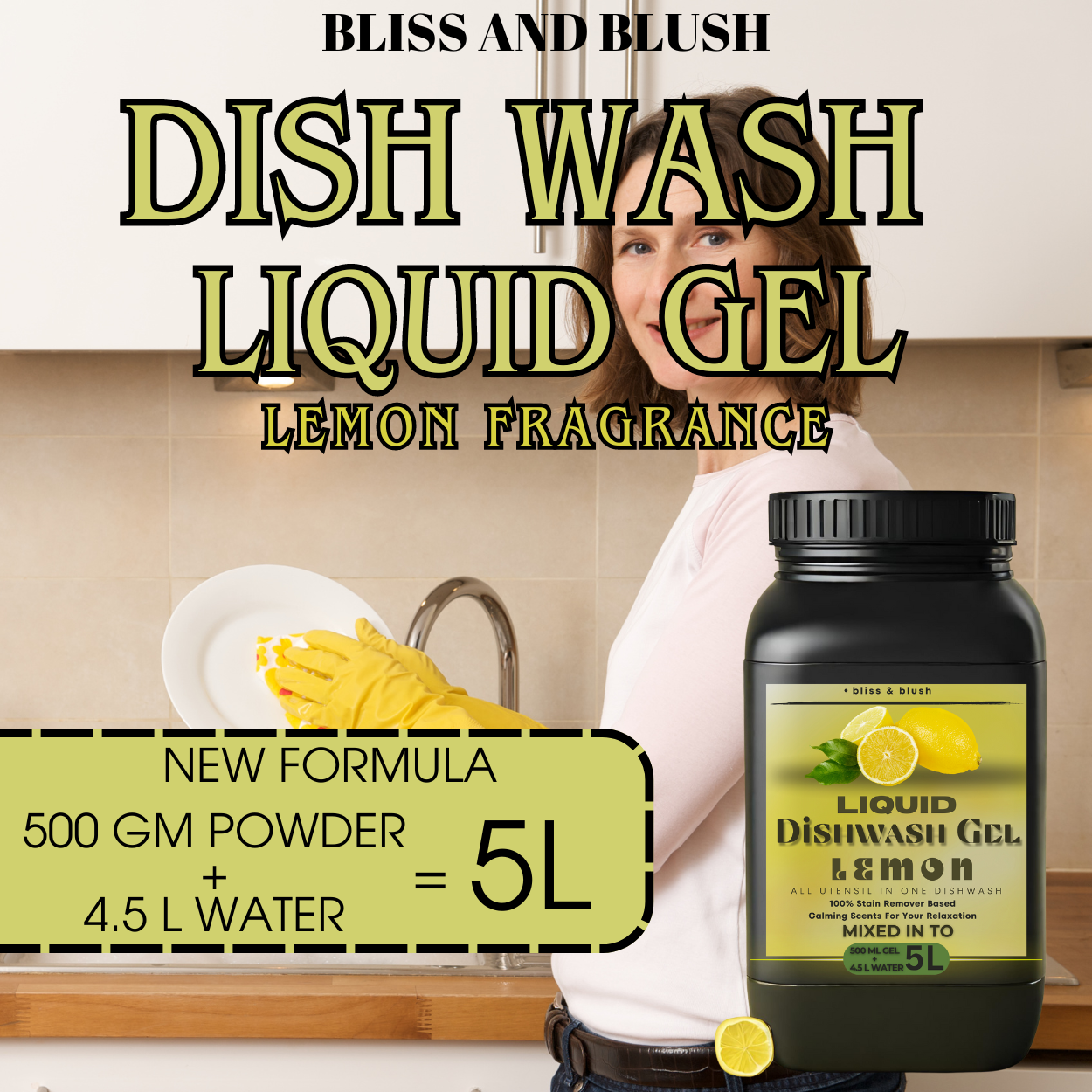 Dish Wash Liquid Gel | In 500Gm Powder Can Make Upto 5 LTR. Liquid