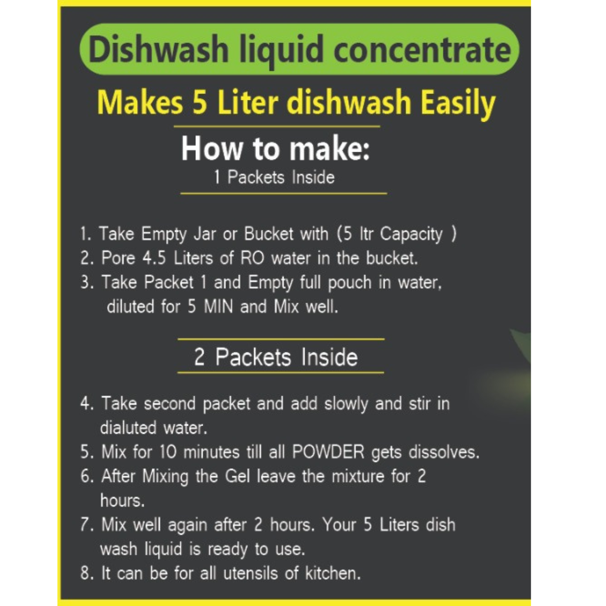 Dish Wash Gel 500 GM Lemon | In 500Gm Powder Can Make Up to 5 LTR. Liquid